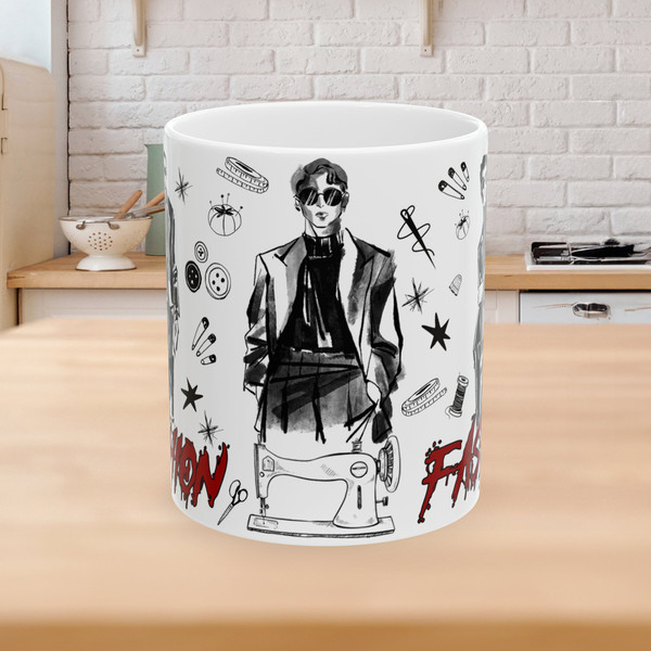 fashion, villain 11oz mug, punk mug, cruella gift, gothic mug, fashion lover, sketch mug, grunge mug, gen x gift, punk rock, cruella mug.jpg