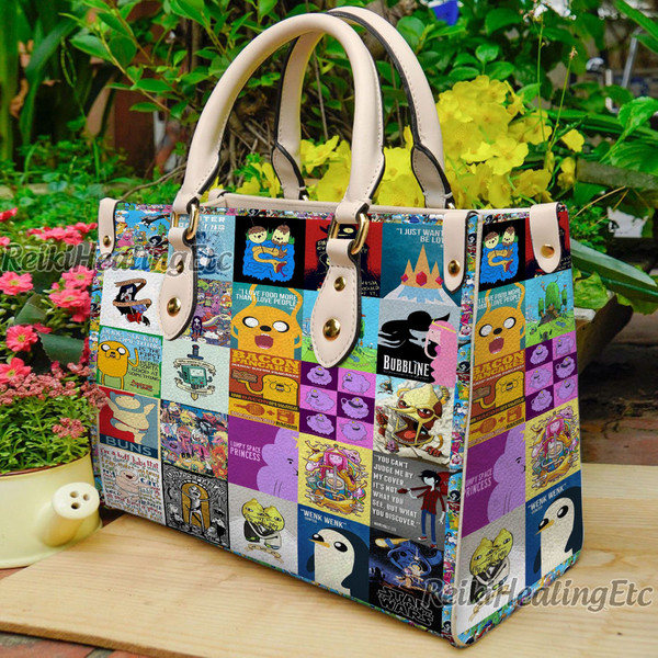 Adventure Time Vintage Leather Handbag, Adventure Time Leather Top Handle Bag, Shoulder Bag, Crossbody Bag, Vintage HandBag.jpg