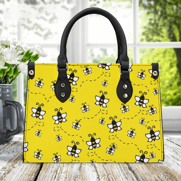 Bee Handbag, Yellow Leather Bee Bag, Honeybee design Purse, Yellow Bee Purse, Bee Themed Gift, Small Bee Bag, Bee Lover Purse.jpg