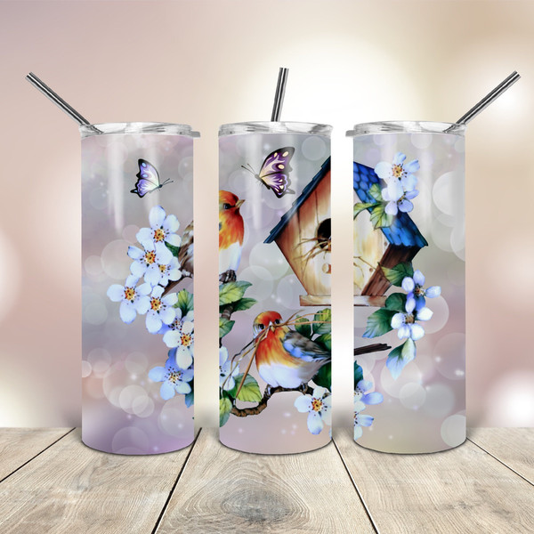 20 Oz Tumbler Birds Flowering Branches wrap tapered straight template digital download sublimation graphics  instant download  sublimation.jpg