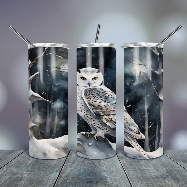 20 Oz Tumbler Wrap Snowy White Owl Png skinny  tapered straight template digital download sublimation graphics instant download  sublimation.jpg