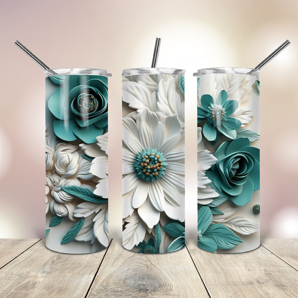 3D Teal Green White Tumbler Wrap 20 Oz skinny tapered straight template digital download sublimation graphics  instant download  sublimation.jpg