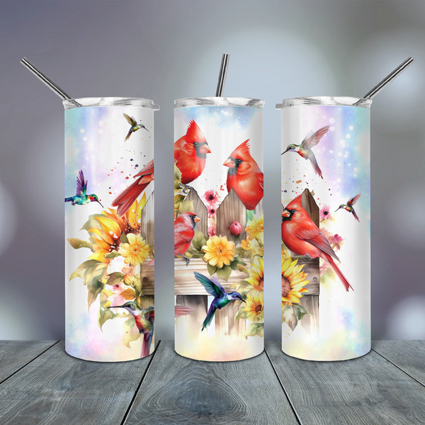 Hummingbird Northern Cardinals 20 Oz skinny tumbler wrap tapered straight template digital download sublimation graphics  instant download.jpg
