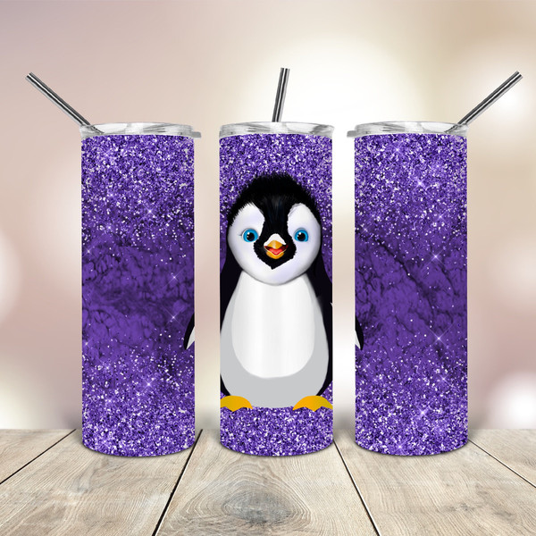 Penguin Purple Glitter 20 Oz Tumbler Png wrap tapered straight template digital download sublimation graphics  instant download  sublimation.jpg