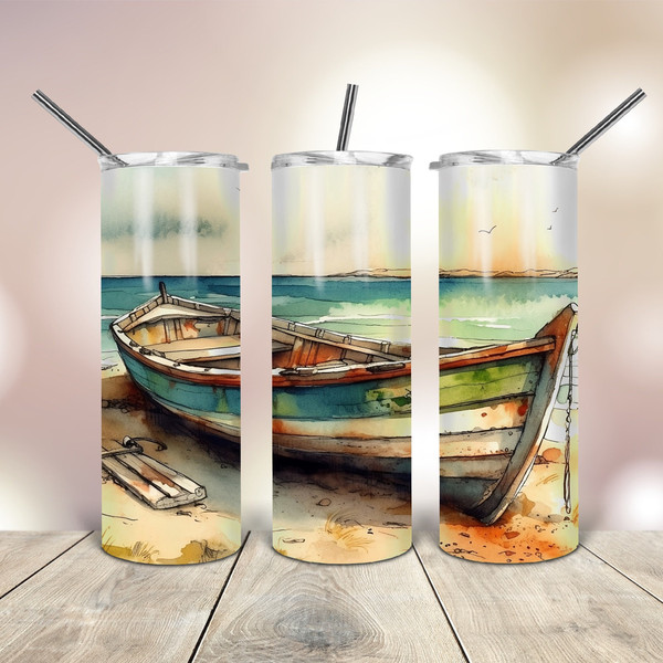 Watercolor Boat Tumbler wrap Png 20 Oz skinny tapered straight template digital download sublimation graphics  instant download  sublimation.jpg