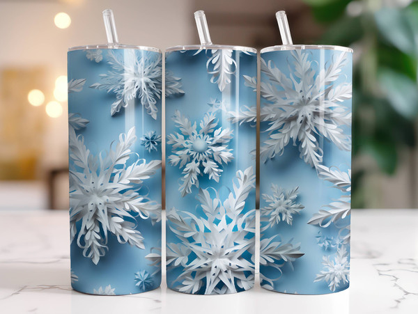 3D Snowflakes Tumbler Wrap PNG 20oz Skinny Tumbler Sublimation Design Digital Download Instant Digital Only, Christmas Winter Tumbler Design.jpg