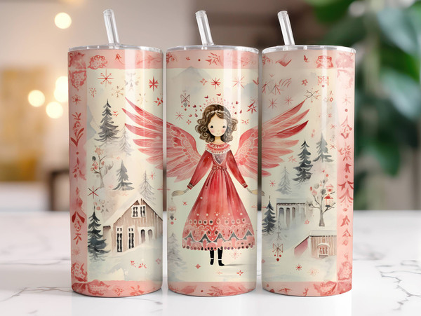 Christmas Angel Tumbler Wrap PNG, 20 oz Skinny Tumbler Sublimation Design Digital Download Instant Digital Only, Retro Holiday Tumbler Wrap.jpg