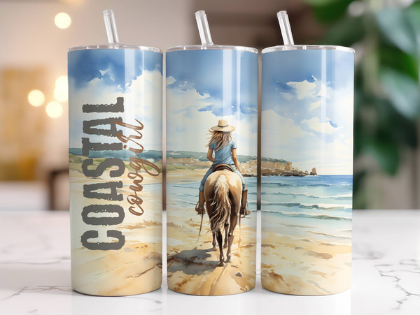 Coastal Cowgirl Western Tumbler Wrap PNG, Sublimation Digital Download, 20oz Skinny Tumbler Design, Instant Digital Download Only.jpg