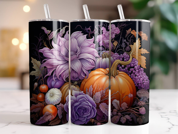 Fall Pumpkin Tumbler Wrap PNG, 20oz Skinny Tumbler Seamless Sublimation Design, Digital Tumbler Wrap, Instant Digital Download, Thanksgiving.jpg