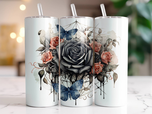 Halloween Spider Web Rose Tumbler Wrap 20oz Skinny Tumbler Sublimation Design Digital Download PNG Instant Digital Only, Whimsigoth Tumbler.jpg