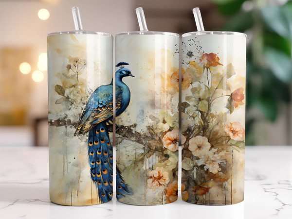 Peacock Tumbler Wrap PNG, Sublimation Digital Download, 20 oz Skinny Tumbler Design, Instant Digital Download Only, Exotic Bird Tumbler Wrap.jpg