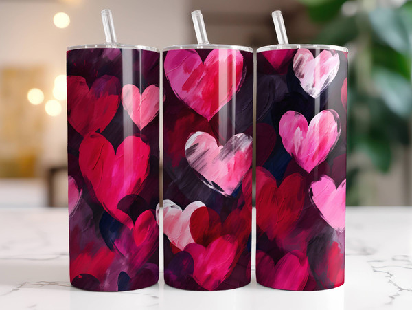 Valentines Day Tumbler Wrap PNG 20 oz Skinny Tumbler Sublimation Design Instant Digital Download Only, Abstract Hearts Red Pink Tumbler Wrap.jpg