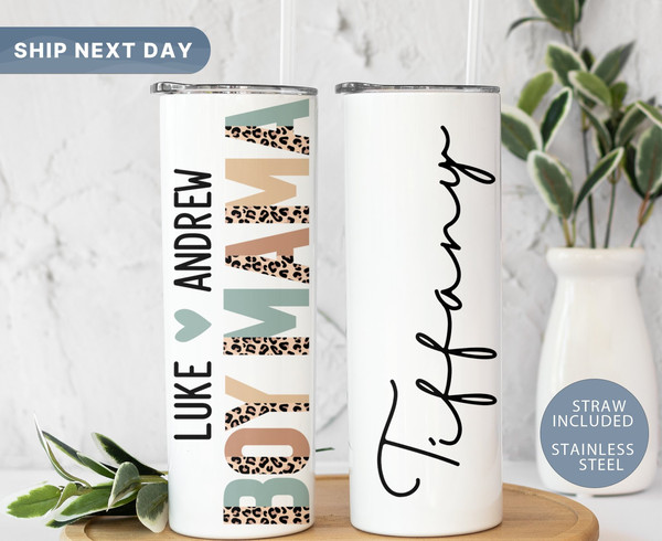 Boy Mama Tumbler with Names, Kids Name Mother Tumbler Cup, Mother's Day Tumbler with Straw, Boy Mom Travel Mug, Gifts for Mom, (TM-146 Boy).jpg