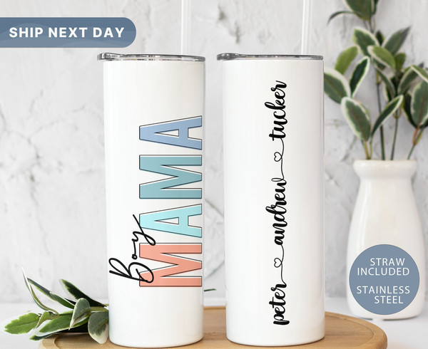 Personalized Boy Mama Tumbler • Custom Mama Tumbler • Mother's Day Gift • Gift for Mommy of Boys • Mom Travel Cup • Gift for Mom(TM-147 Boy).jpg