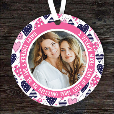 Amazing Mum Mother's Day Gift Hearts Photo Round Personalised Hanging Ornament.jpg
