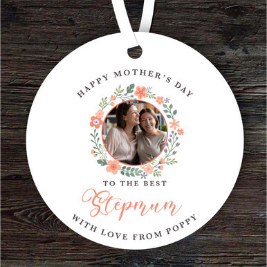 Best Stepmum Floral Photo Frame Mother's Day Gift Round Personalised Ornament.jpg