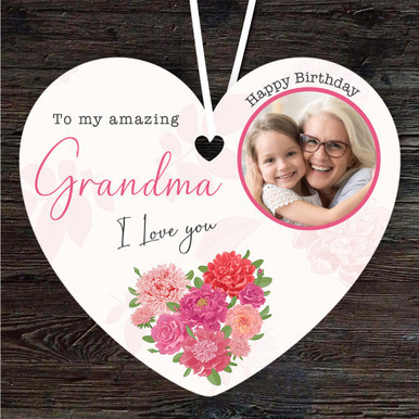 Grandma Floral Pink Photo Frame Birthday Gift Heart Personalised Ornament.jpg