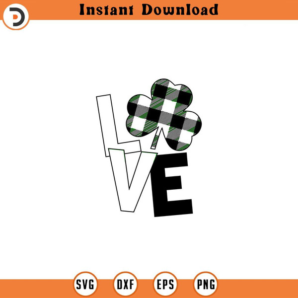 SVG996-St Patty's Day Svg, St Patrick's Day Svg, St Patricks Day Svg, Love Clover Svg, Plaid Clover Love Svg, Love Svg.jpg