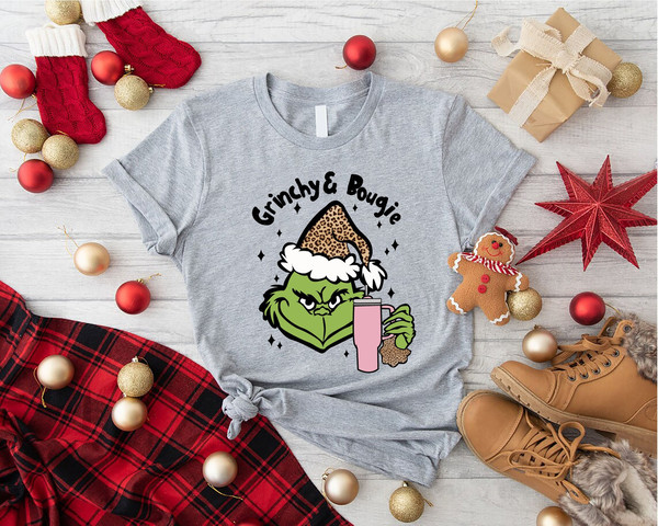 Christmas Grinch Shirt, Grinch & Bougie Christmas Tshirt, Xmas Women Gift, Ugly Christmas Shirts, Mean Green Guy Tee, Grinchy Bougie Outfits.jpg