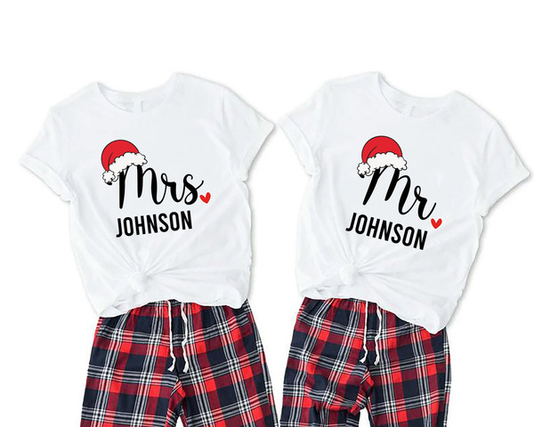 Mr and Mrs Christmas Shirts, Personalized Mr and Mrs Matching Christmas TShirts, Couples Matching Xmas Shirt, Newlywed Christmas Gift.jpg