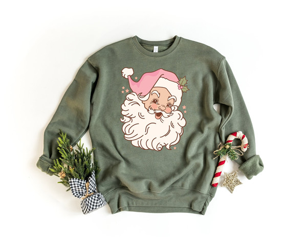 Pink Retro Santa Shirt, Christmas Sweatshirt, Women Christmas Tee, Cute Vintage Santa Gift, Classic Christmas Tee, Cute Santa Claus Xmas Tee.jpg