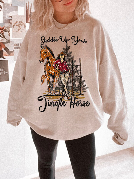 Jingle Horse Rodeo Sweatshirt Vintage Cowgirl Saddle Up Cowboy Giddy Up Howdy Christmas Pyjamas Gift for Her Him Western Christmas Crewneck.jpg