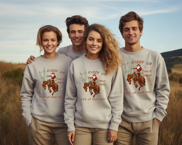 Cowboy Christmas Sweater, Giddy Up Jingle Horse Pick Up Your Feet, Howdy Country Christmas Horse, Cowgirl Sweatshirt, Christmas Sweatshirt.jpg