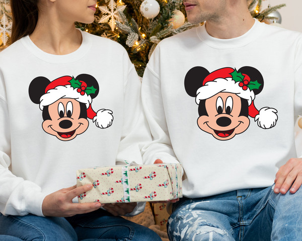 Mickey Santa Hat Sweatshirts, Mickey Minnie Head Christmas Sweatshirts, Mickey Head Santa Hat Sweatshirts, Christmas Disney Couple To.jpg