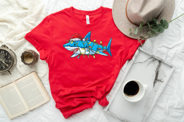 Christmas Shark Lights Shirt, Christmas Sweatshirt, Funny Christmas Shirt, Christmas Gift Shirt, Christmas Gift For Her, Kids Christmas Tee.jpg