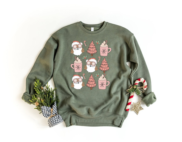 Cute Christmas sweatshirts, Christmas Tree Santa Shirt, Christmas Shirt For Women, Pink Santa Claus Christmas Season Tee Hot Cocoa Lover Tee.jpg