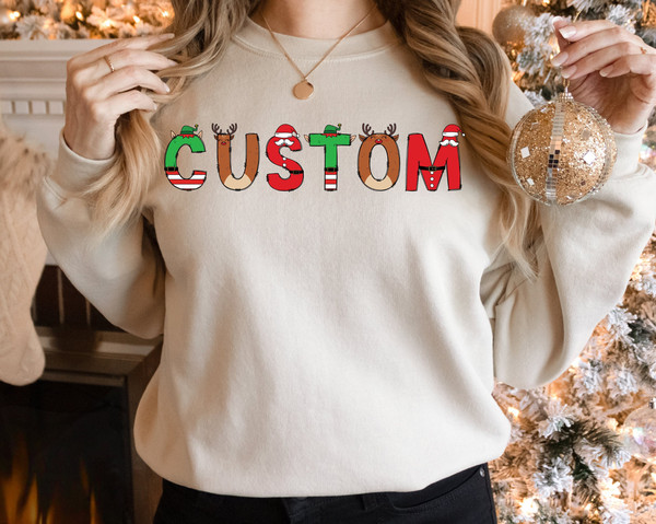 Christmas Custom Name Initial Shirt, Christmas Initial Letter Shirt, Christmas Family Matching Shirt, Cousin Crew Shirt, Christmas Pajamas.jpg