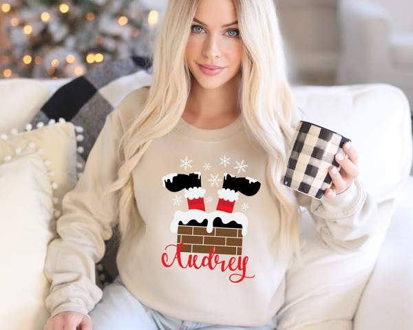 Personalized Name Christmas Chimney Sweatshirt, Custom Christmas Chimney Sweat, Personalized Christmas Gift, Customizable Holiday Sweatshirt.jpg