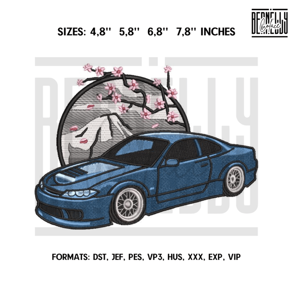 Nissan Silvia Embroidery design file. Japan sakura embroidery pattern. 4.8 5,8 6,8 7,8in. Digital design instant down.png
