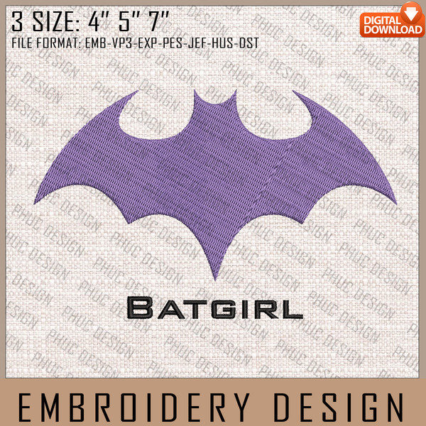 Batgirl Embroidery Files, DC Comics, Movie Inspired Embroidery Design, Machine Embroidery Design.jpg