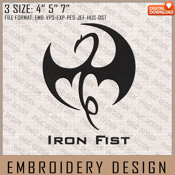 Iron Fist Embroidery Files, Marvel Comics, Movie Inspired Embroidery Design, Machine Embroidery Design.jpg