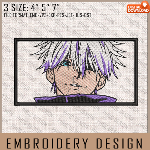 Satoru Gojo Embroidery Files, Jujutsu Kaisen, Anime Inspired Embroidery Design, Machine Embroidery Design 1.jpg