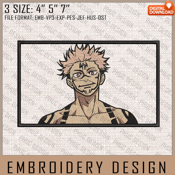 Sukuna Embroidery Files, Jujutsu Kaisen, Anime Inspired Embroidery Design, Machine Embroidery Design.jpg