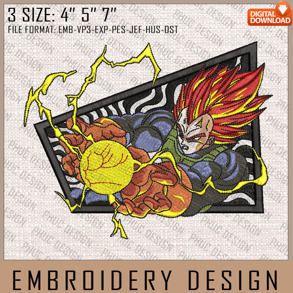 Vegeta Embroidery Files, Embroidery, Dragon Ball, Anime Inspired Embroidery Design, Machine Embroidery Design.jpg