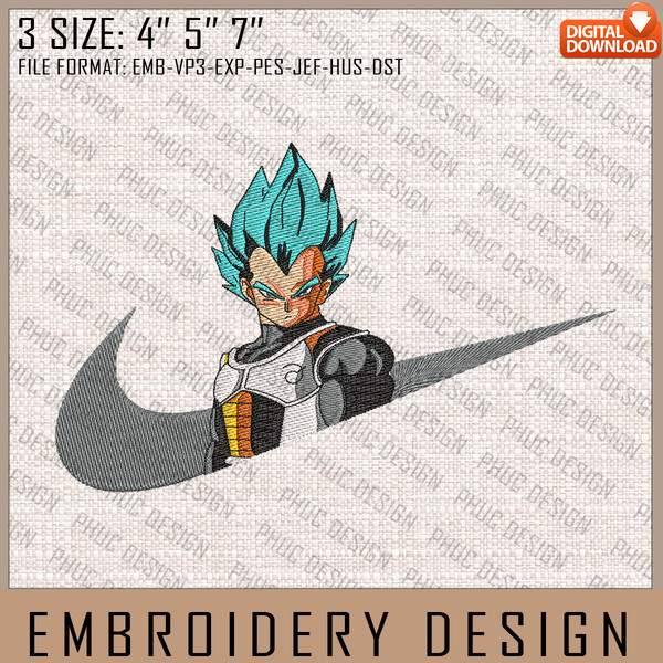 Vegeta Nike Embroidery Files, Nike Embroidery, Dragon Ball, Anime Inspired Embroidery Design, Machine Embroidery Design.jpg