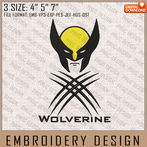 Wolverine Embroidery Files, Marvel Comics, Movie Inspired Embroidery Design, Machine Embroidery Design.jpg