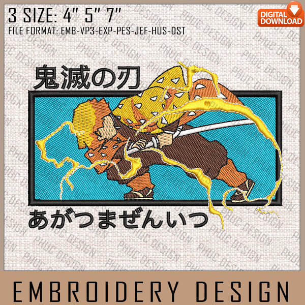 Zenitsu Embroidery Files, Demon Slayer, Anime Inspired Embroidery Design, Machine Embroidery Design 3.jpg