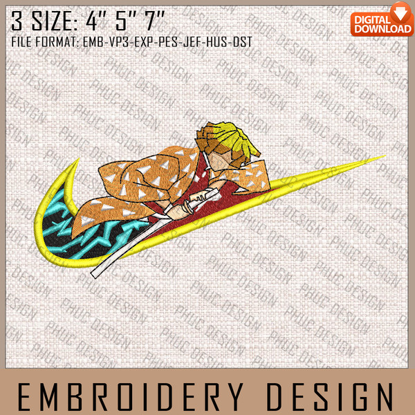 Zenitsu Nike Embroidery Files, Nike Embroidery, Demon Slayer, Anime Inspired Embroidery Design, Machine Embroidery Desig.jpg