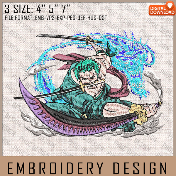 Zoro Embroidery Files, One Piece, Anime Inspired Embroidery Design, Machine Embroidery Design 1.jpg
