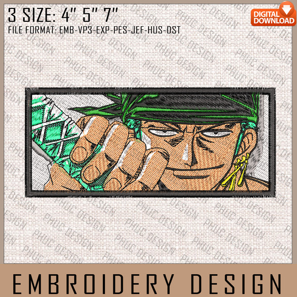 Zoro Embroidery Files, One Piece, Anime Inspired Embroidery Design, Machine Embroidery Design 2.jpg