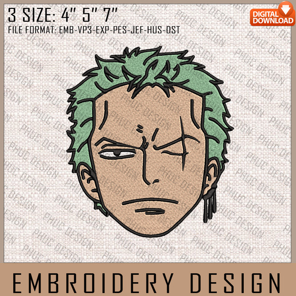 Zoro Embroidery Files, One Piece, Anime Inspired Embroidery Design, Machine Embroidery Design 4.jpg