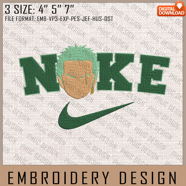 Zoro Nike Embroidery Files, Nike Embroidery, One Piece, Anime Inspired Embroidery Design, Machine Embroidery Design 2.jpg