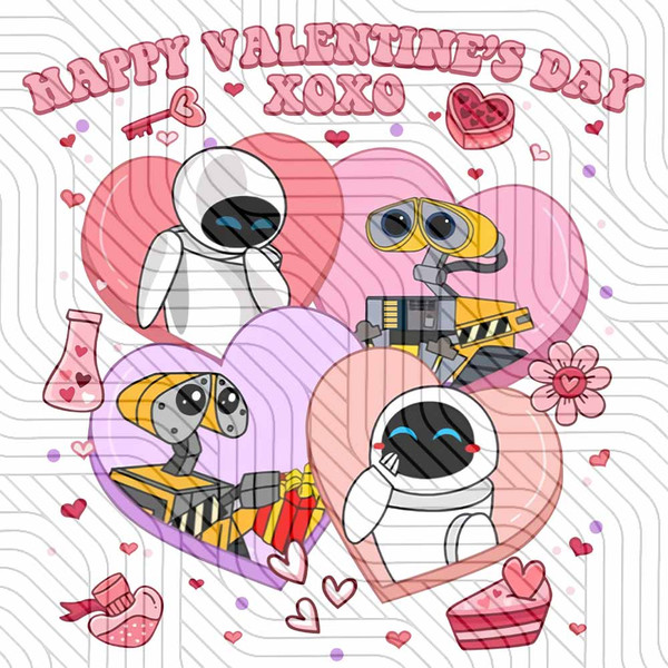 Wall E And Eve Couple Valentine Disney Xoxo Transparent Digital Download PNG Sublimation mockup.jpg