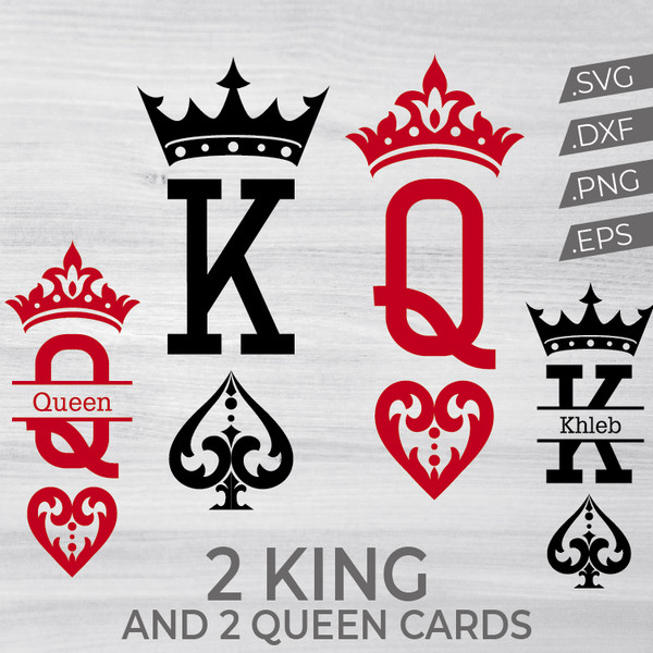 King and Queen SVG, Queen of Hearts Playing Cards Svg, King of Spades Cut files for Cricut Eps Dxf Png