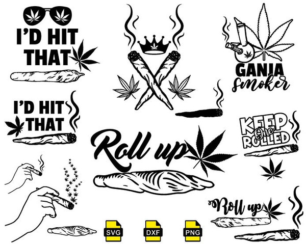 Roll up With Leaf Svg, Marijuana Svg, Cannabis Leaf Svg, Cut Files Svg