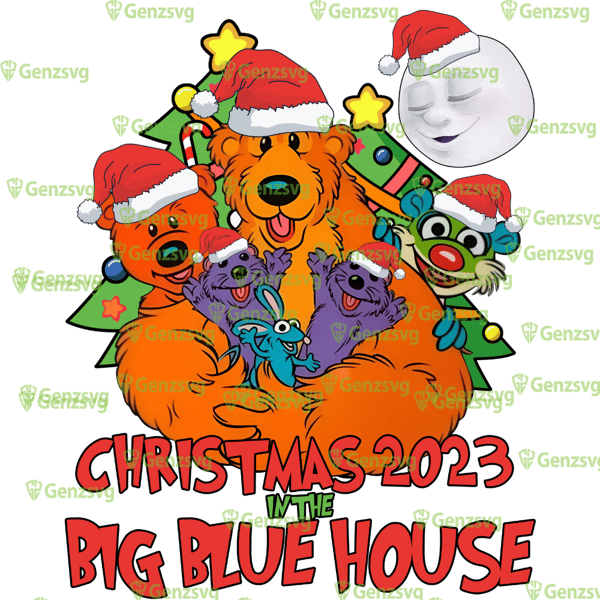 Bear In The Big Blue House Christmas T-Shirt, Bear Santa Hat X-mas Matching TShirt, Tutter Funny Christmas Shirt.png
